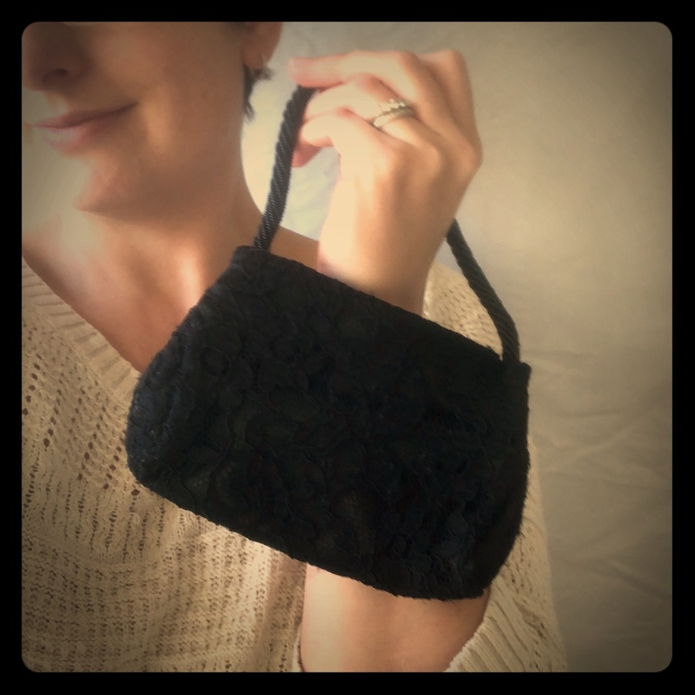 90s black lace and beaded mini purse